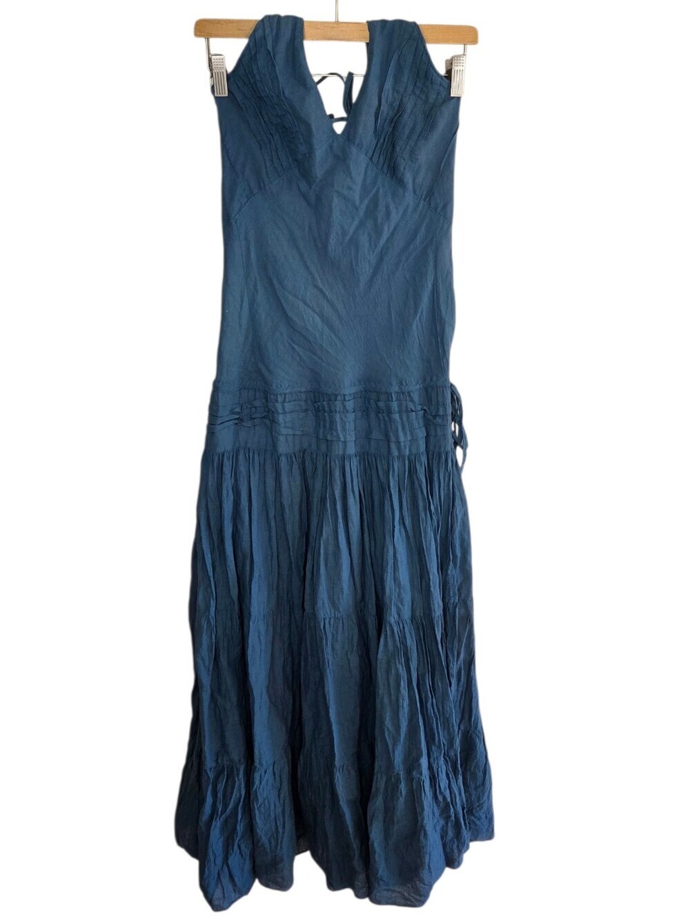 Sacred Threads Teal Boho Halter Maxi Dress Size Medium/Large Drop Waist Smocking